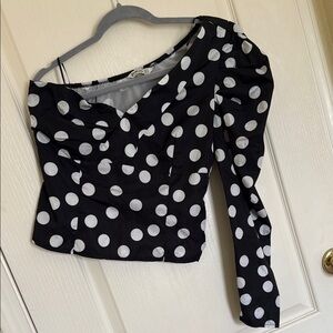 Stradivarius Black and White Asymmetrical Ruched Blouse